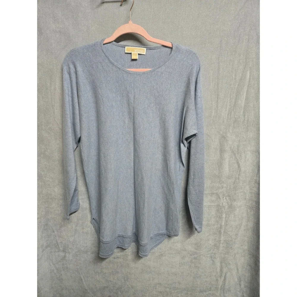 Michael Michael Kors Women Light Blue Cotton Blend Knit Long Sleeve Sweater L